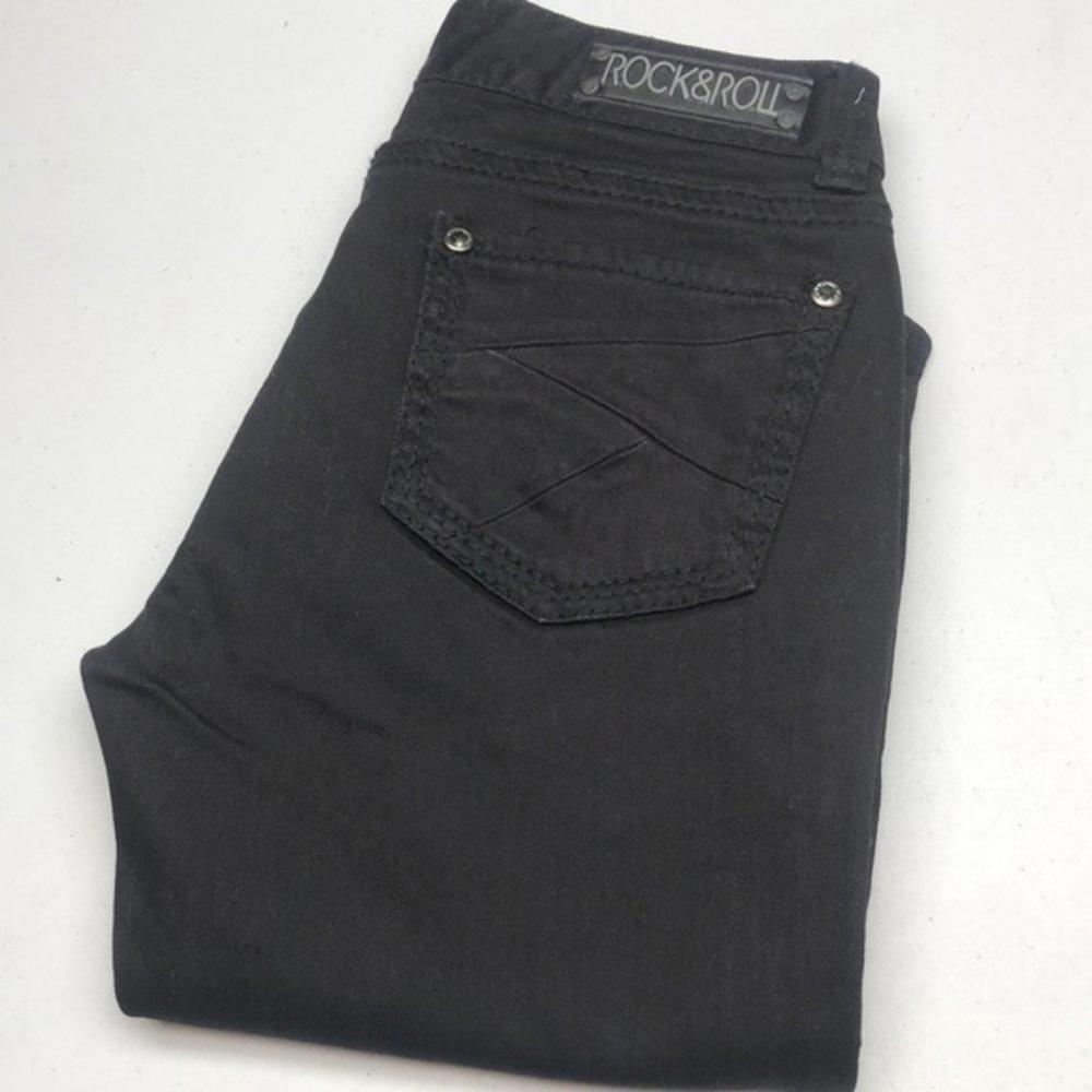 LIKE NEW BLACK ROCK & ROLL COWGIRL MIDRISE BOOT JEANS 31x32  CRYSTALS 💎